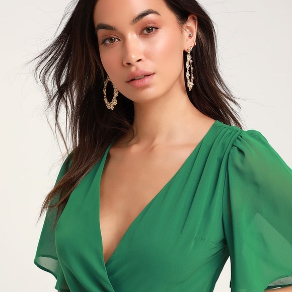 PLEATS TO MEET YOU GREEN PLEATED MIDI WRAP DRESS - Picture 4 of 4